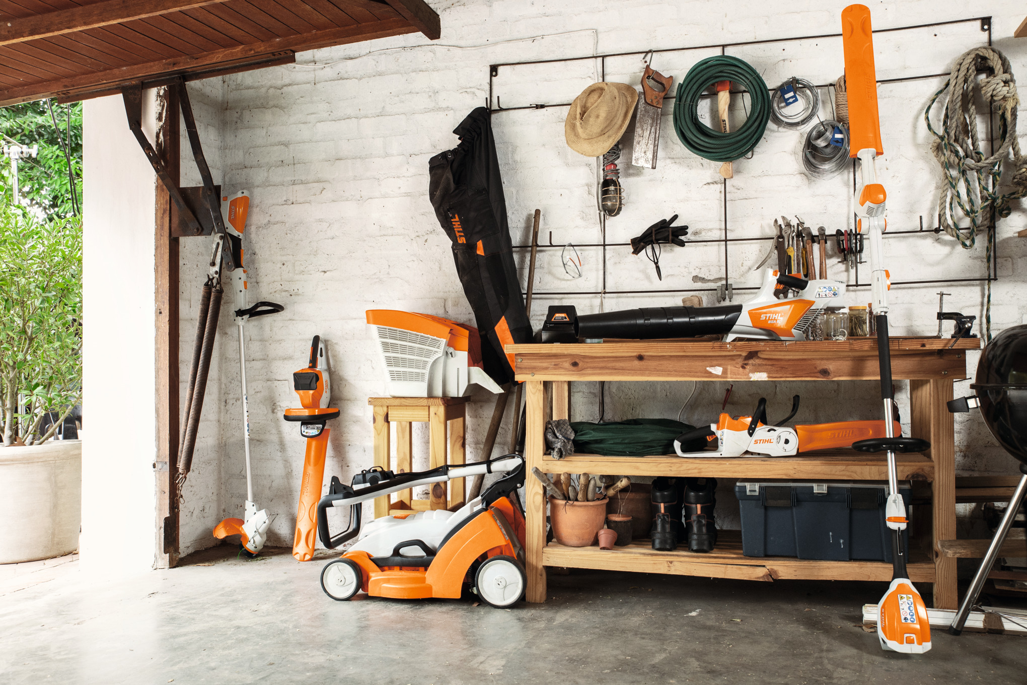 STIHL cordless tools in the garage